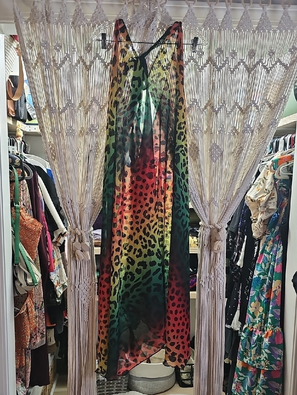 Multicolor Leopard Print V-Neck Maxi Coverup Dress